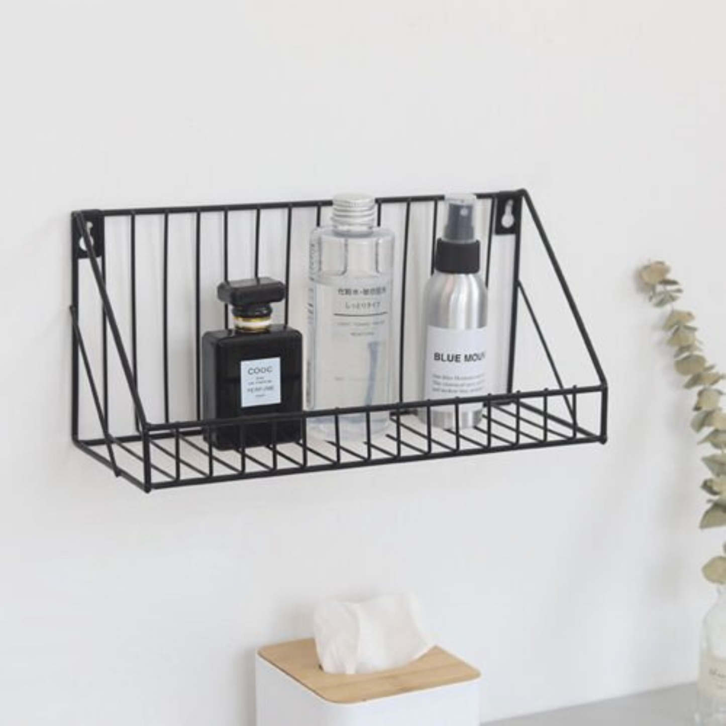 Black Industrial Wall DIY Storage Rack Floating Metal Wire Shelf Unit