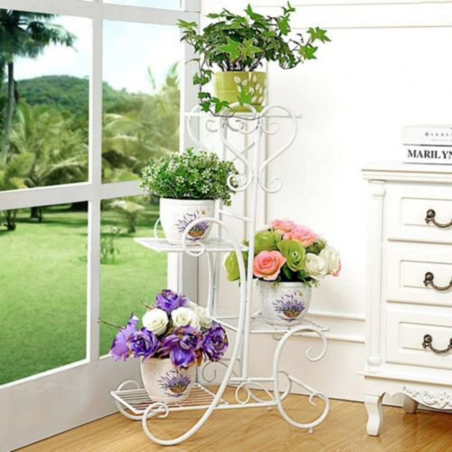 4 Tier Metal Plant Stand Indoor Outdoor Planter Rack for Pots and Flowers
