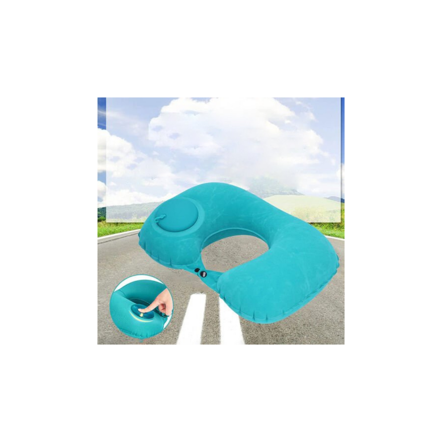 U Shaped Inflatable Neck Travel Pillow Press Type Car Flight Head Rest