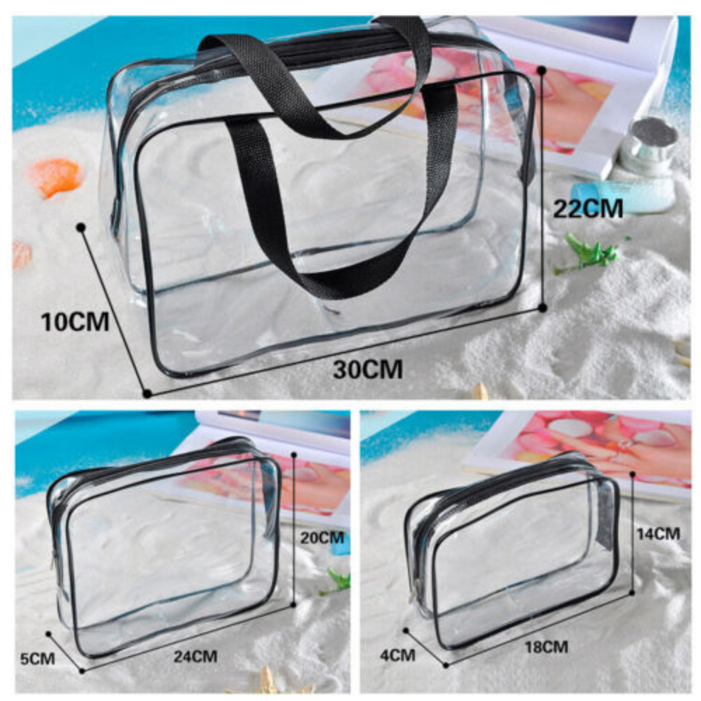 Set of 3 Clear PVC Cosmetic Makeup Toiletry Organizer Travel Wash Bag Holder