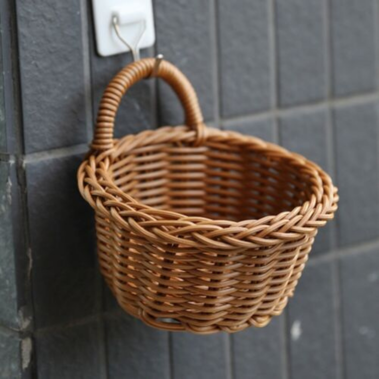 Handmade Wicker Rattan Basket Wall Hanging Planter for Home Decor