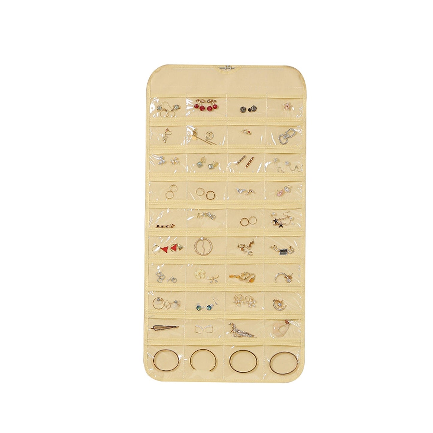 Beige Jewelry Organizer Holder with Earring Display Hanging Pouch