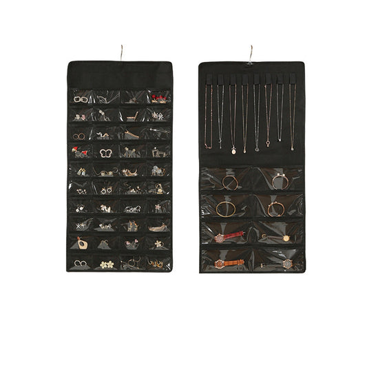 Black Hanging Jewelry Organizer with Storage Pouch for Earrings
