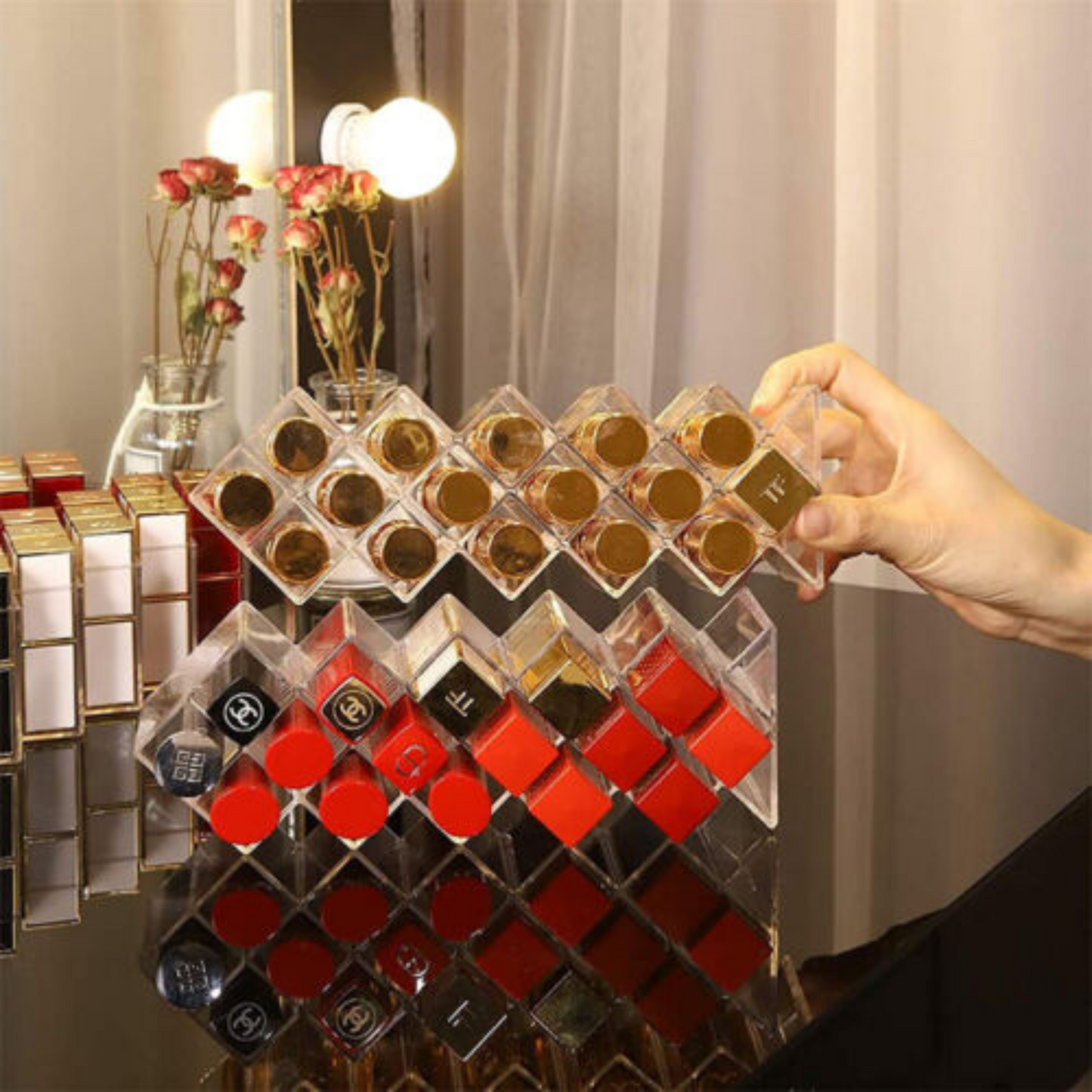 Clear Lipstick Organizer Display Stand Storage for Lipgloss and Makeup Holder