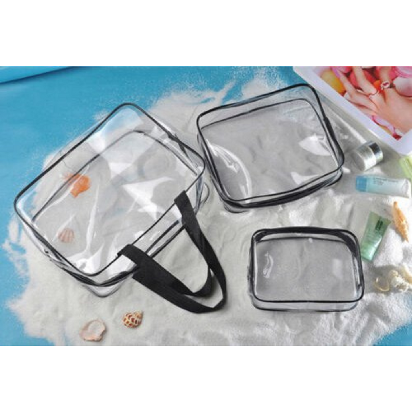 Set of 3 Clear PVC Cosmetic Makeup Toiletry Organizer Travel Wash Bag Holder