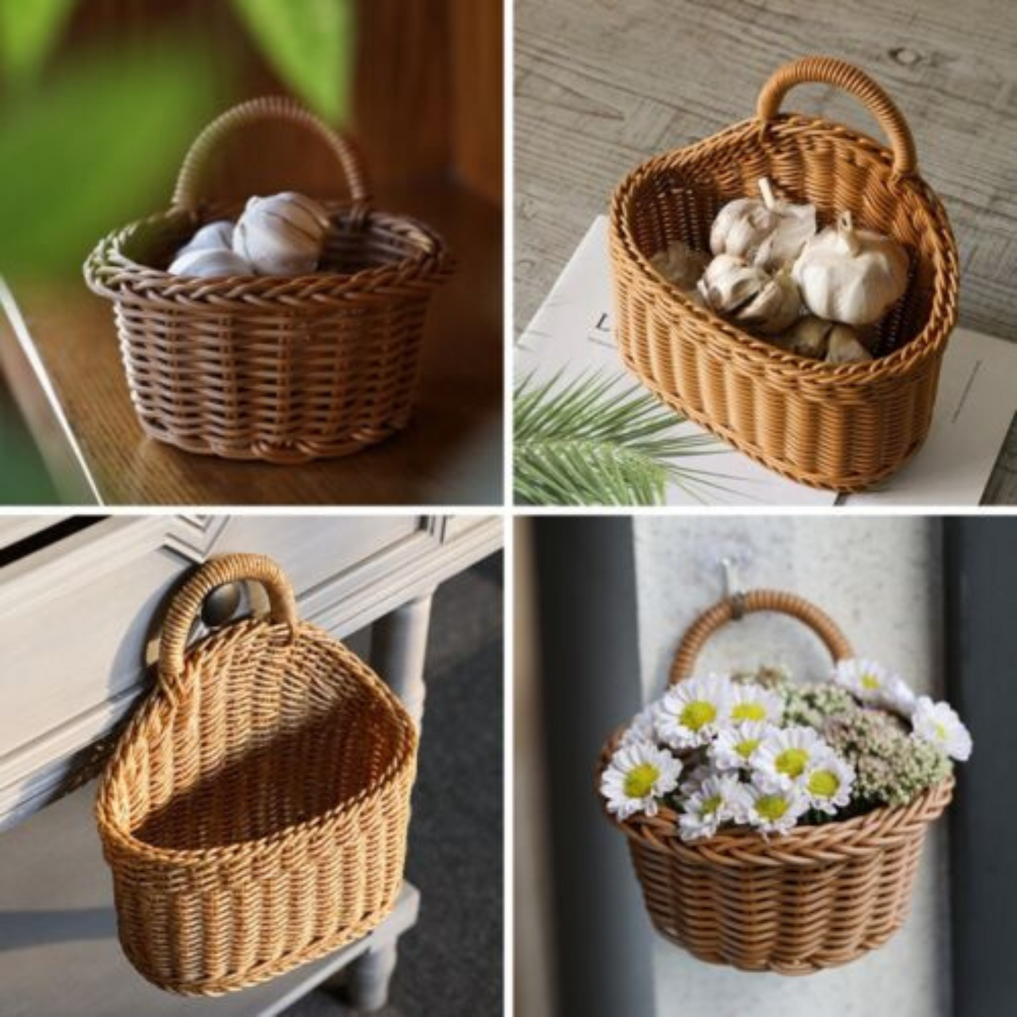 Handmade Wicker Rattan Basket Wall Hanging Planter for Home Decor