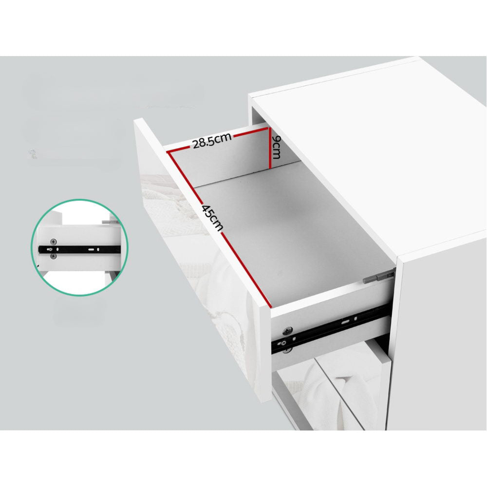 Bedside Tables Side Table RGB LED Lamp 3 Drawers Nightstand Gloss White