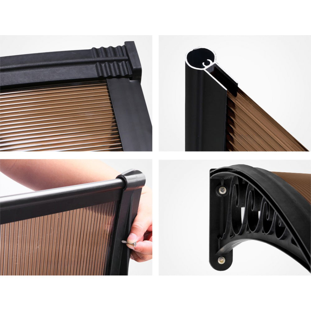 Patio DIY Window Door Awning Canopy UV Shield Brown - 1x4m