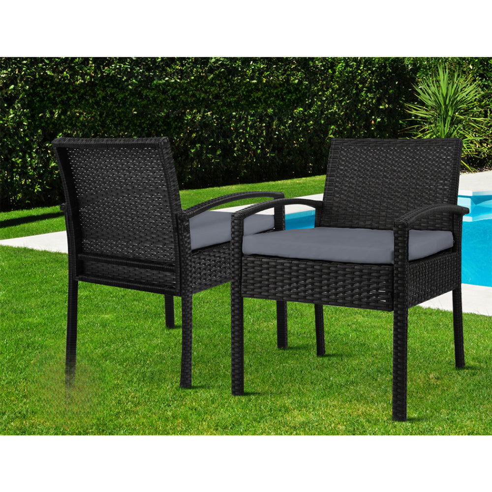Outdoor Patio Furniture Dining Chairs Table Patio Bistro Wicker Set - Black