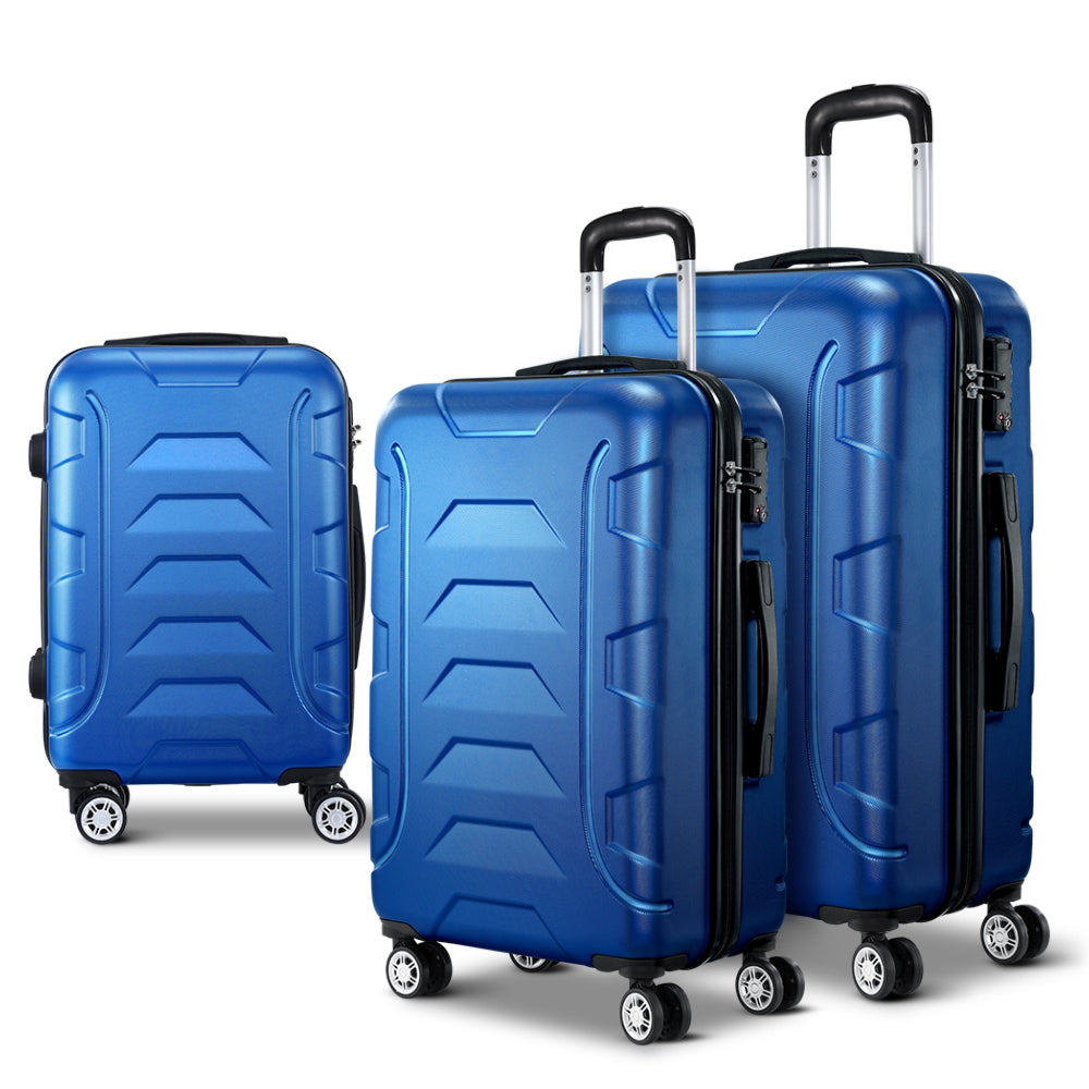 3pc Luggage Travel Sets Suitcase Trolley Lock Blue