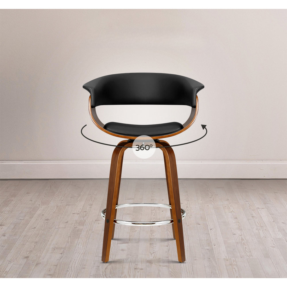 Swivel PU Leather Bar Stool - Wood and Black