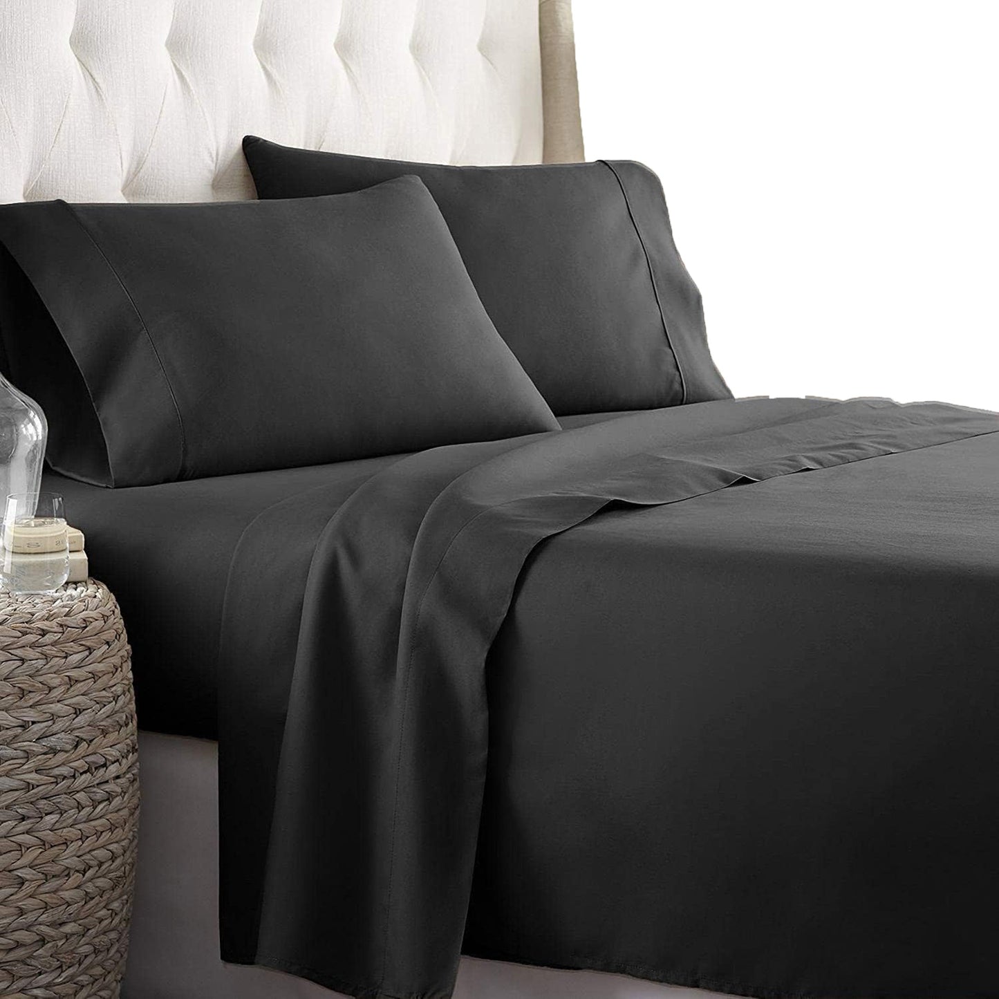 2000TC Ultra-Soft Luxury Deep Pocket Bedding Sheet Set - Black