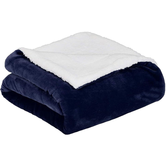Ultra-Soft Micromink Sherpa Blanket - Navy Blue