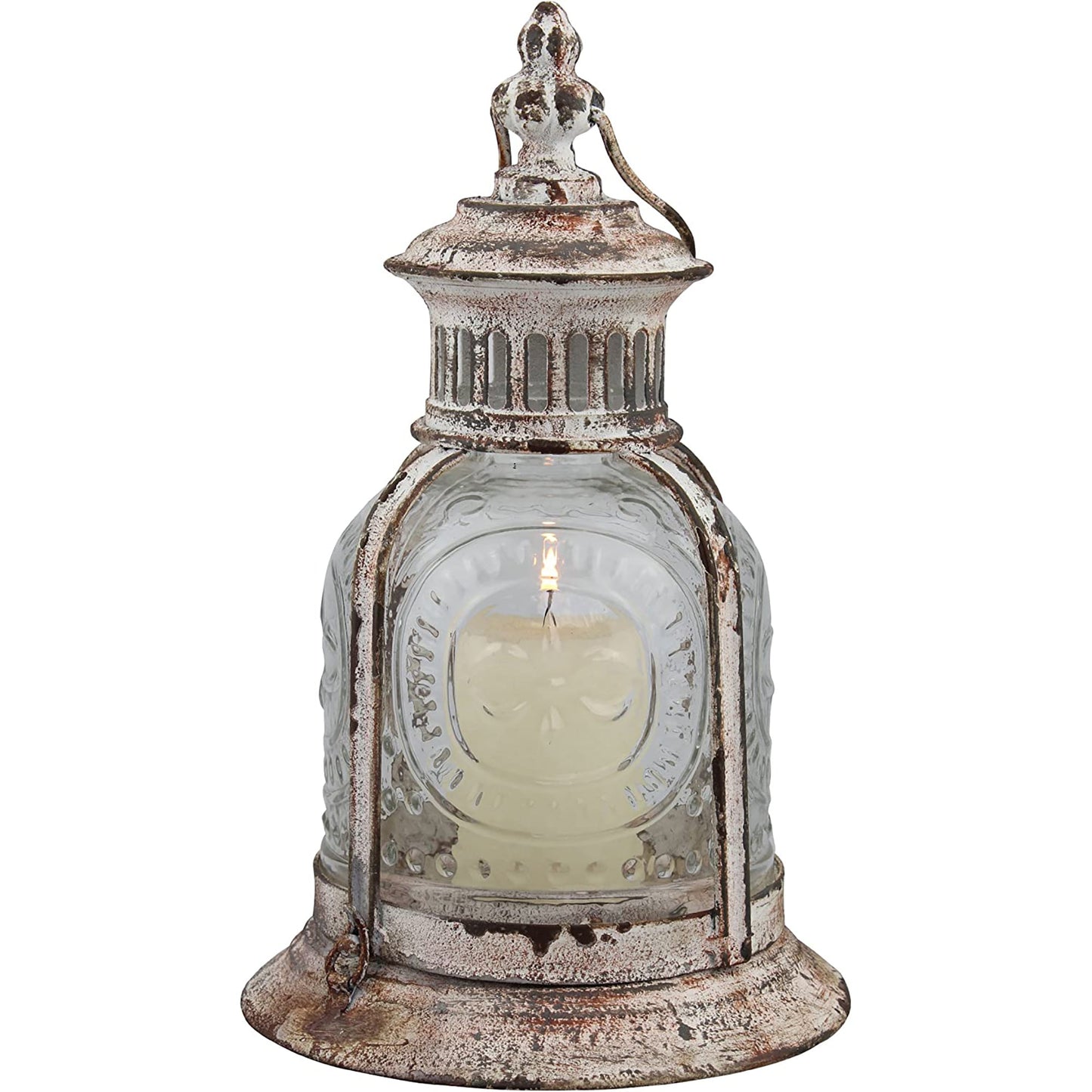 Antique White Metal Votive Candle Lantern with Handle - Worn White