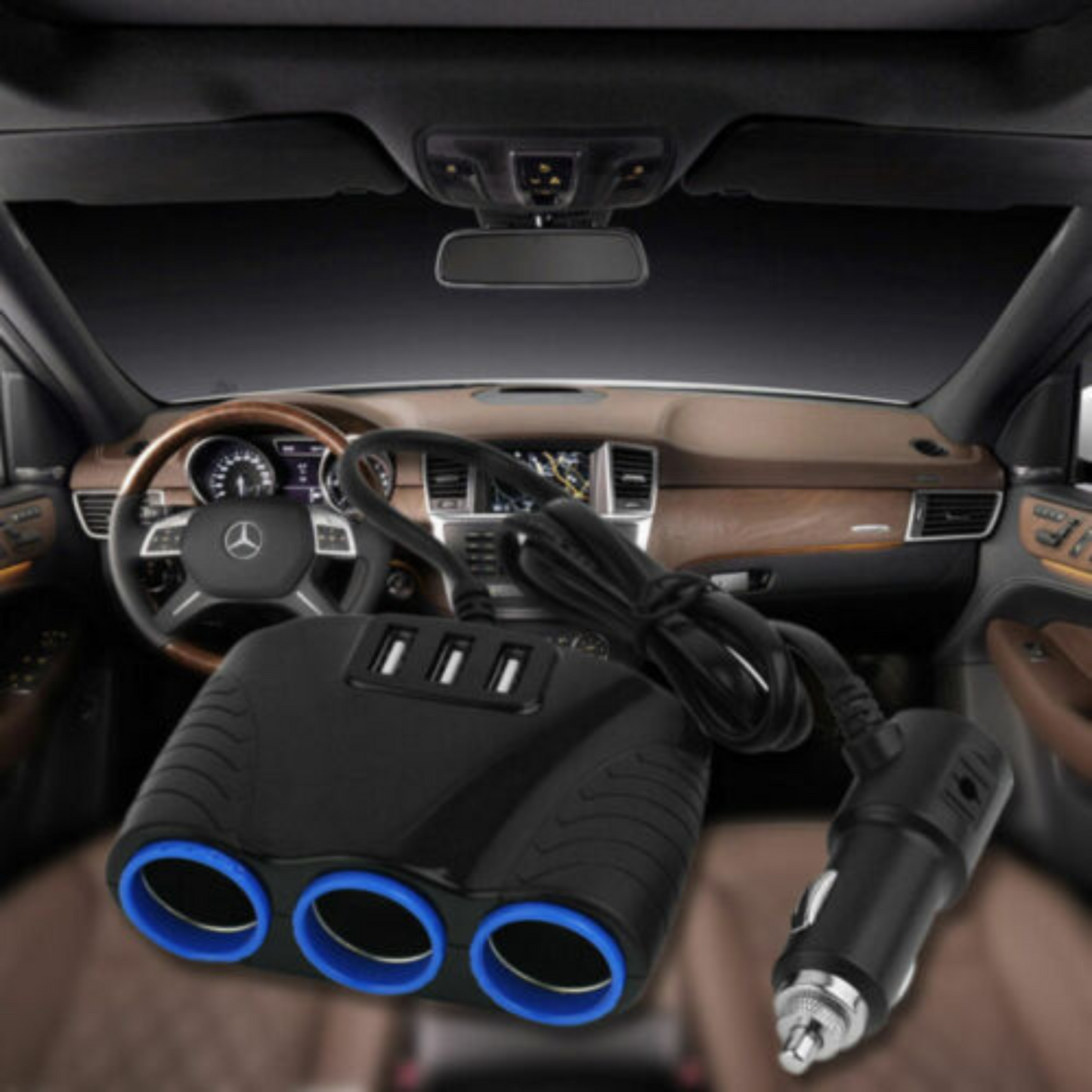3 Way DC Car Charger Multi Socket with USB Ports