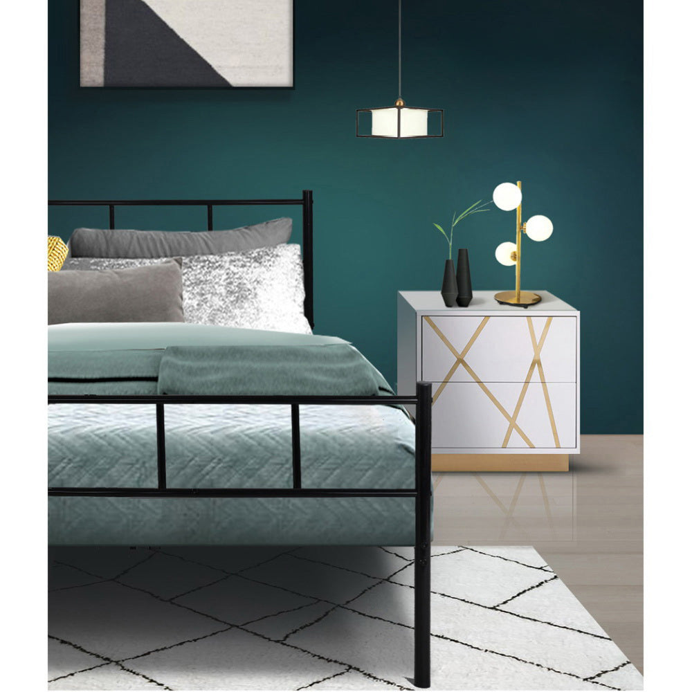 Metal Bed Frame Single Size Platform Foundation Mattress Base Black