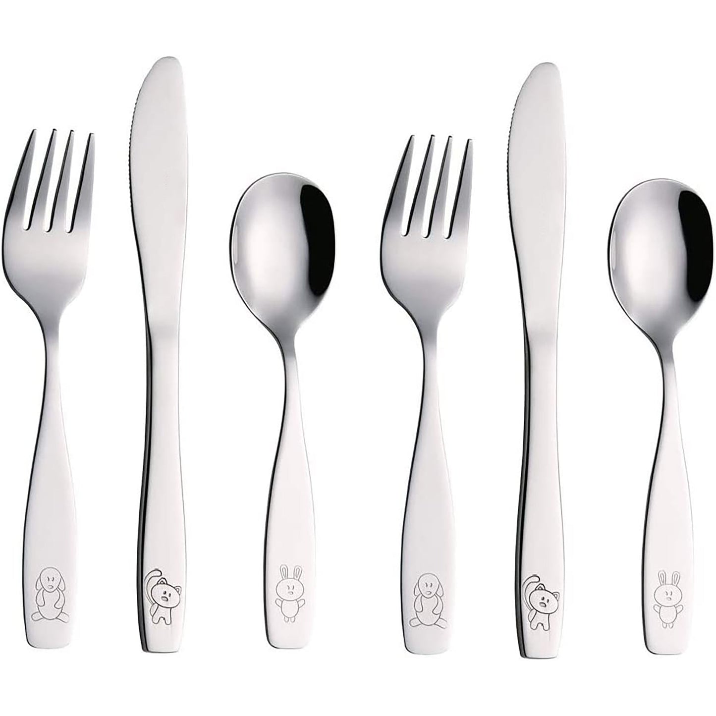 Stainless Steel Children Cutlery Set Flatware with Fork Spoon and Knife - 6 pcs