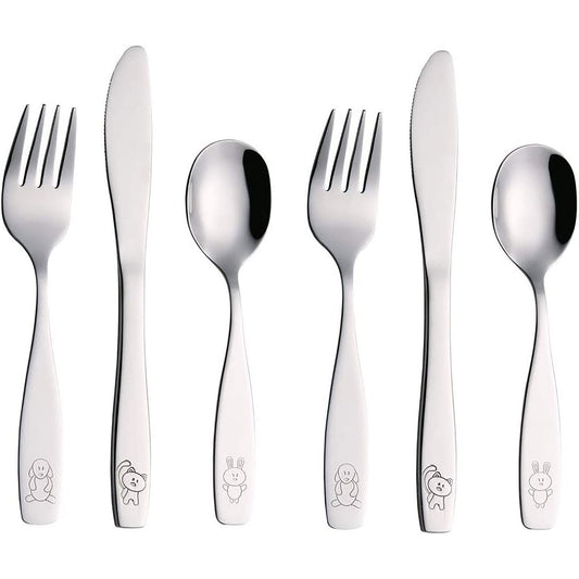 Stainless Steel Children Cutlery Set Flatware with Fork Spoon and Knife - 6 pcs