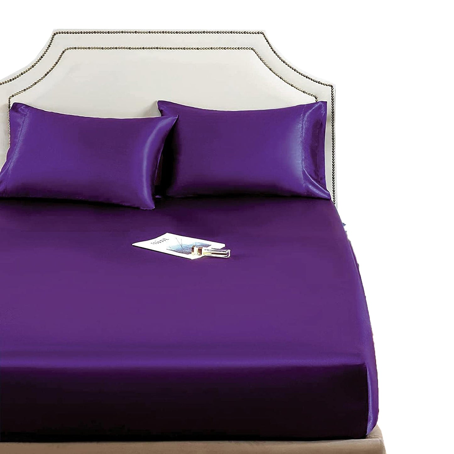 1800TC Microfibre Silky Soft Satin Comfort Hypoallergenic Fitted Sheet Set - Purple