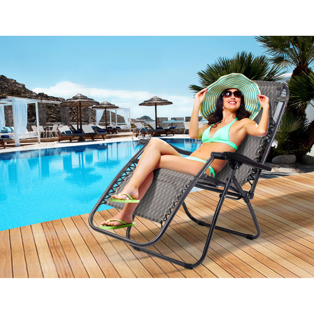 Outdoor Reclining Chairs Folding Camping  Sun Lounge Set of 2 - Grey