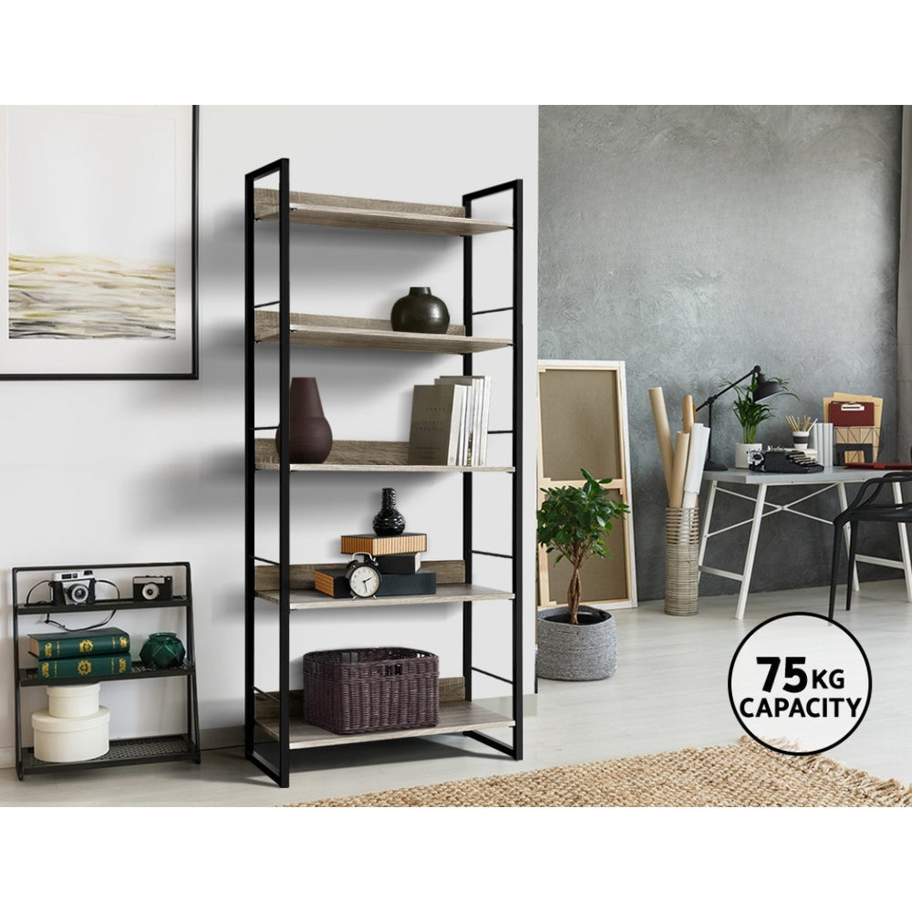 Bookshelf Wooden Display Shelves Bookcase Shelf Storage Metal Wall Black