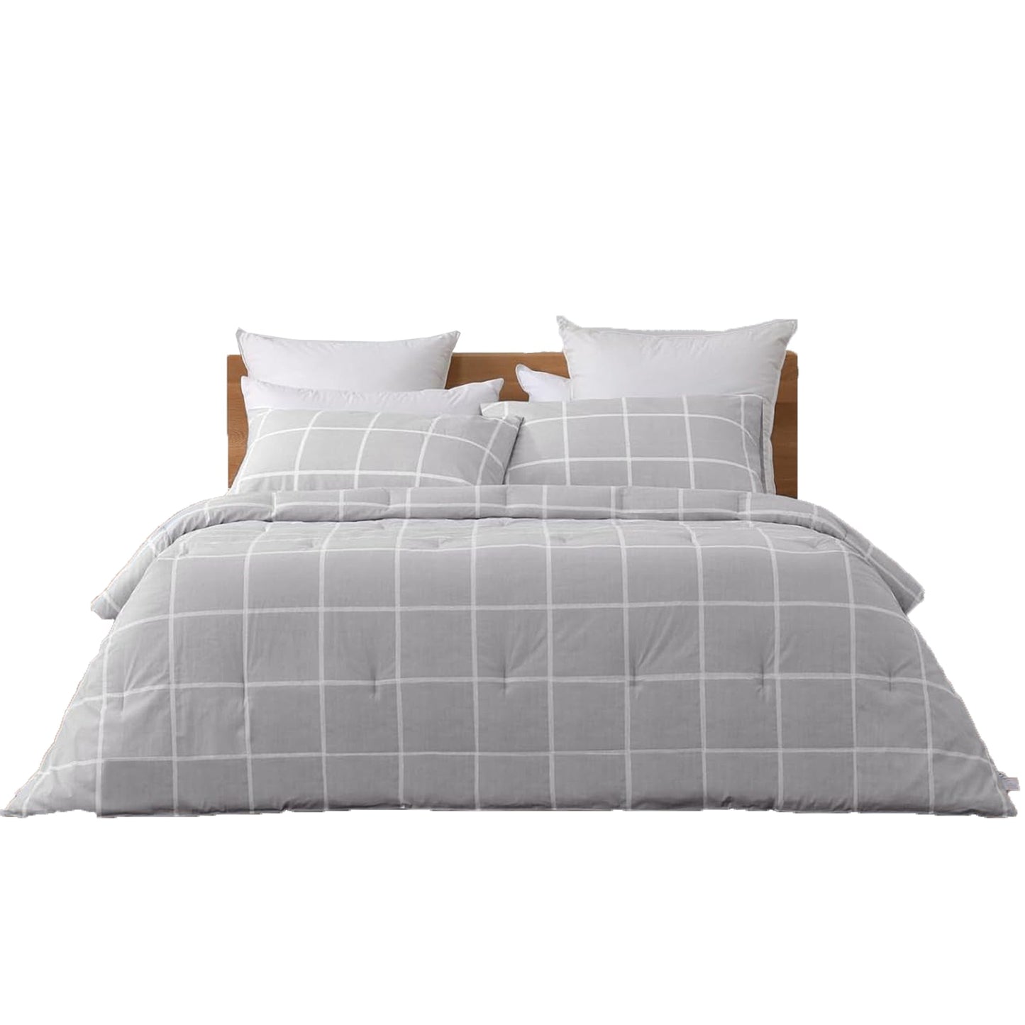 225TC Soft and Cozy Hypoallergenic Cotton Washed Quilt Cover Set - Checkered Grey