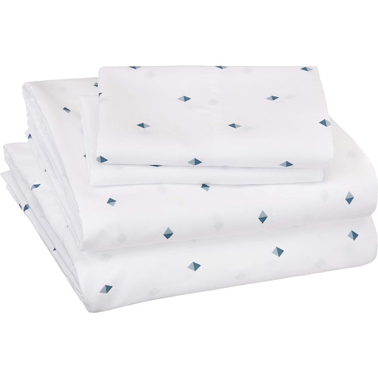 Soft Microfibre Bed Sheet Set with Elastic Pockets - Tide Pool Diamond