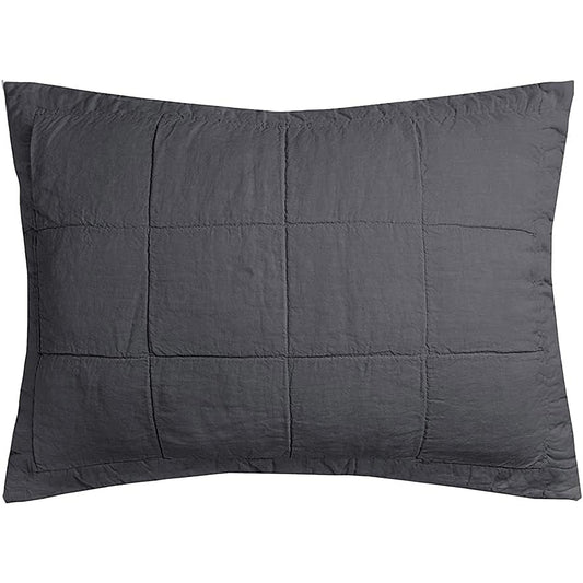 French Flax Linen Quilted Pillow Sham - 48 x 73 cm