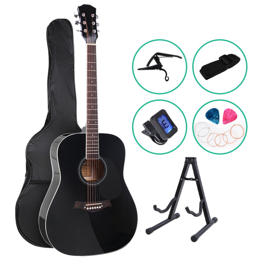 41 Inch Wooden Acoustic Guitar with Accessories set Black