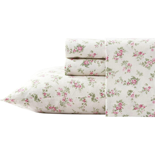 Soft Brushed Cotton Flannel Bedding Sheet Set - Audrey Pink
