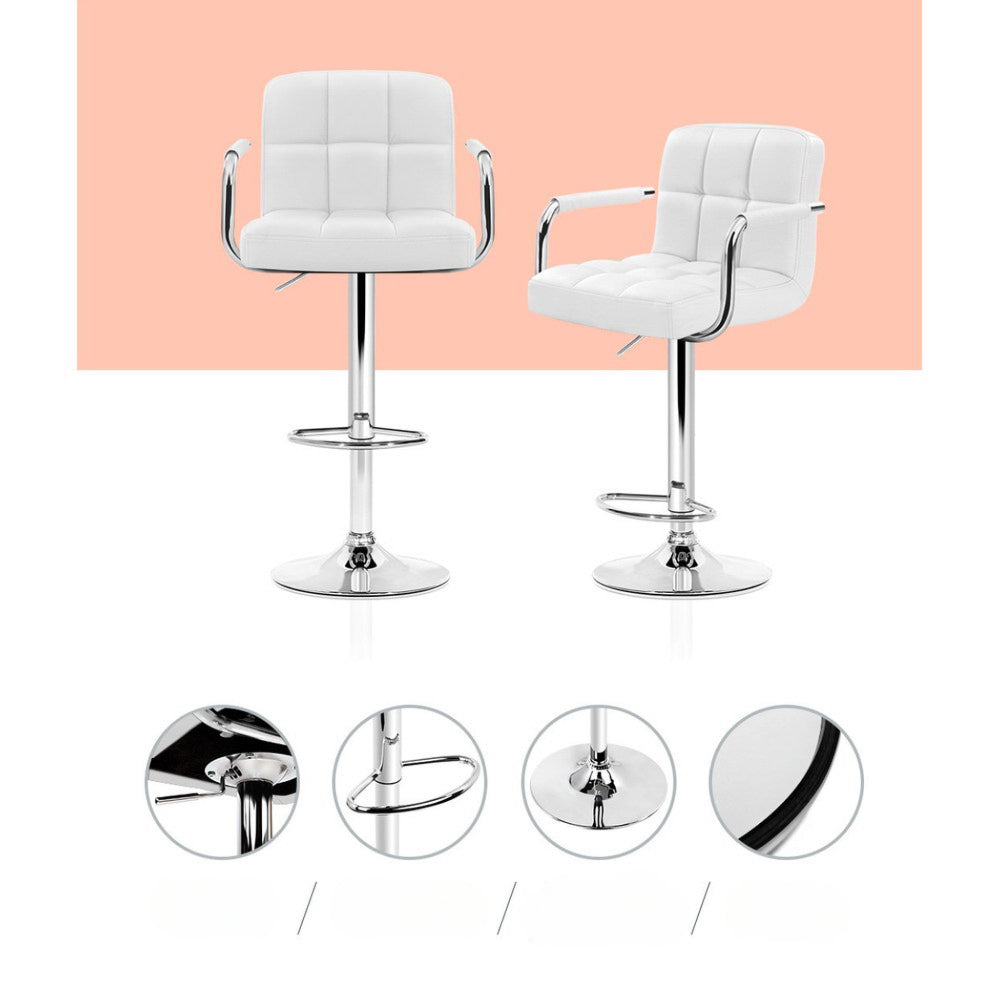 Set of 4 Bar Stools Gas lift Swivel - Steel and White