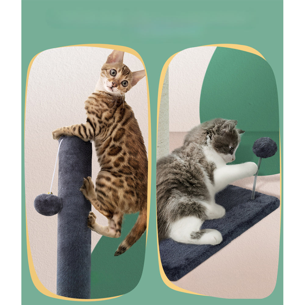 Cat Tree Scratching Post Tower House Hanging Toys Grey - 105cm