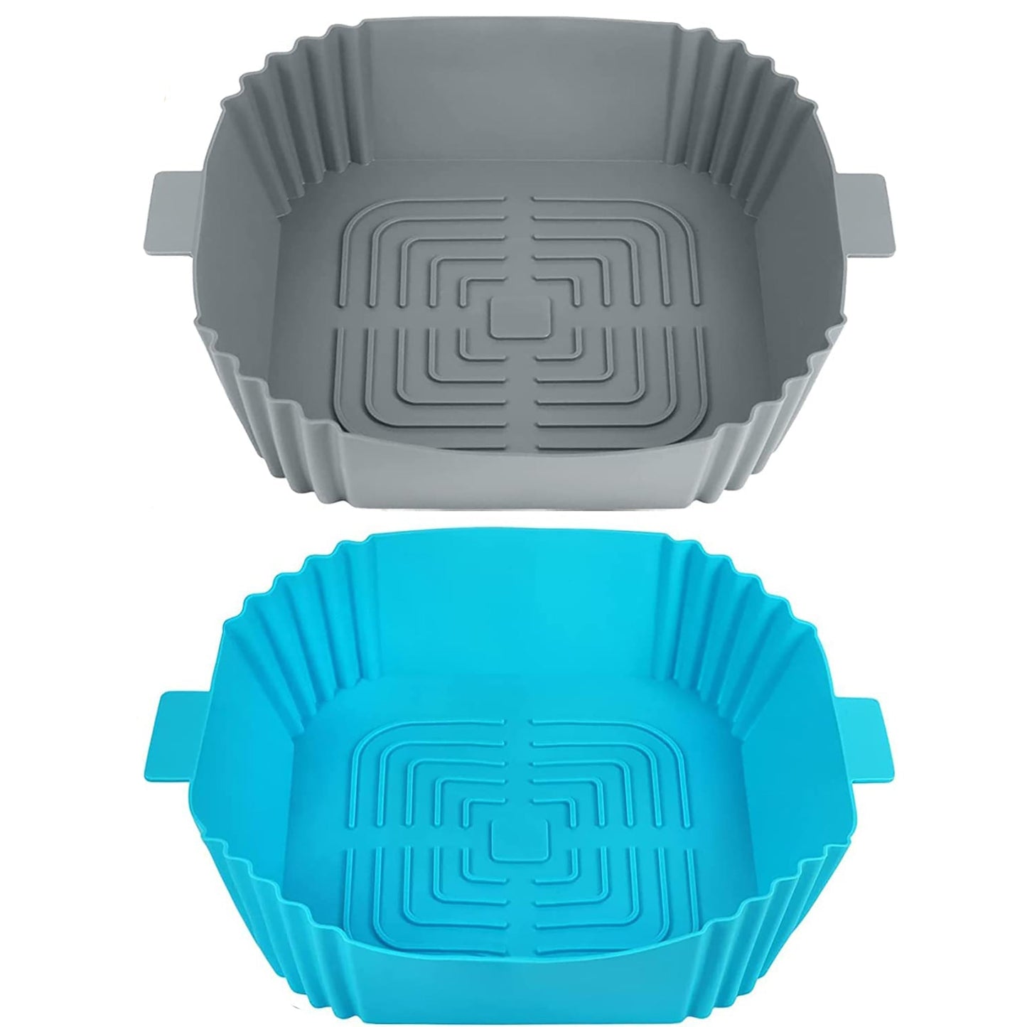Square Air Fryer Silicone Reusable Liner Tray Pots 2 Pcs - Grey and Blue