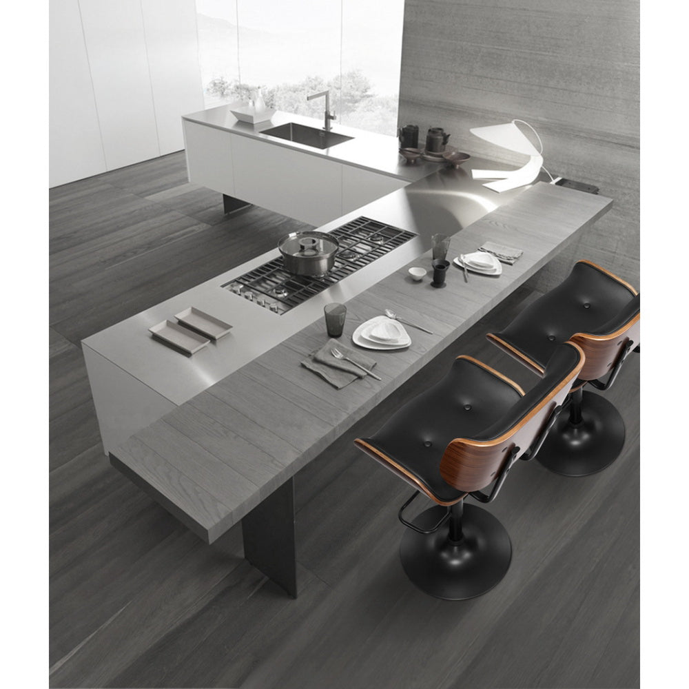 Bar Stool Gas Lift Wooden PU Leather - Black and Wood