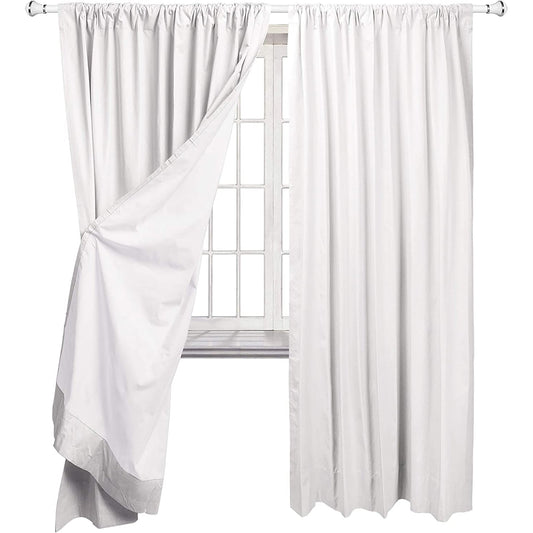 Room Darkening Blackout Window Curtains with Tie Backs Set 2 Panels - White