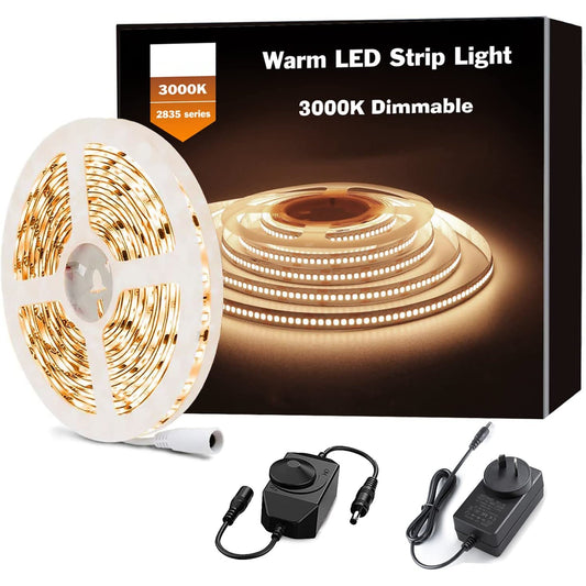Flexible 3000K Dimmable Bright LED Tape Strip Lights 5 Meters - Warm White