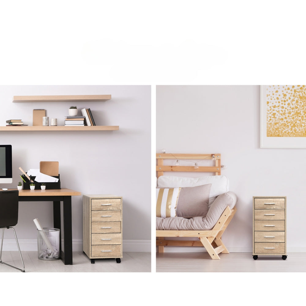 5 Drawer Filing Cabinet Storage Drawers Wood Study Office School File Cupboard