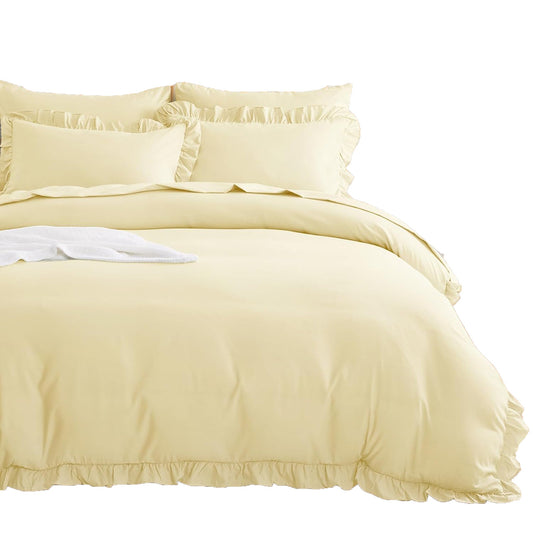 1000TC Ultra Soft Microfiber Duvet Doona Cover Quilt Cover Set - Ruffle Cream