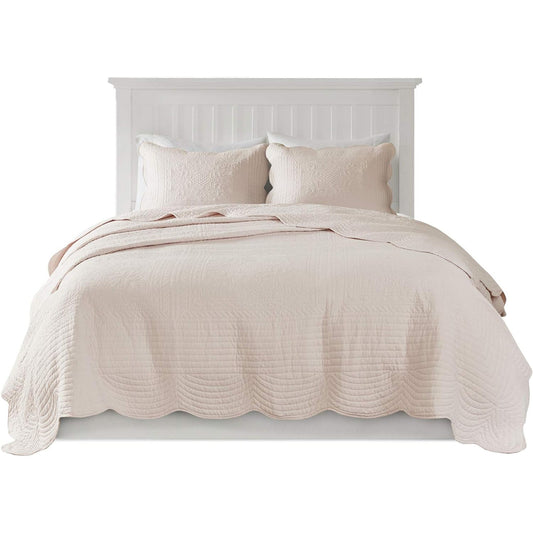 Damask Medallion Stitching Tuscany Coverlet Set - Medallion Blush