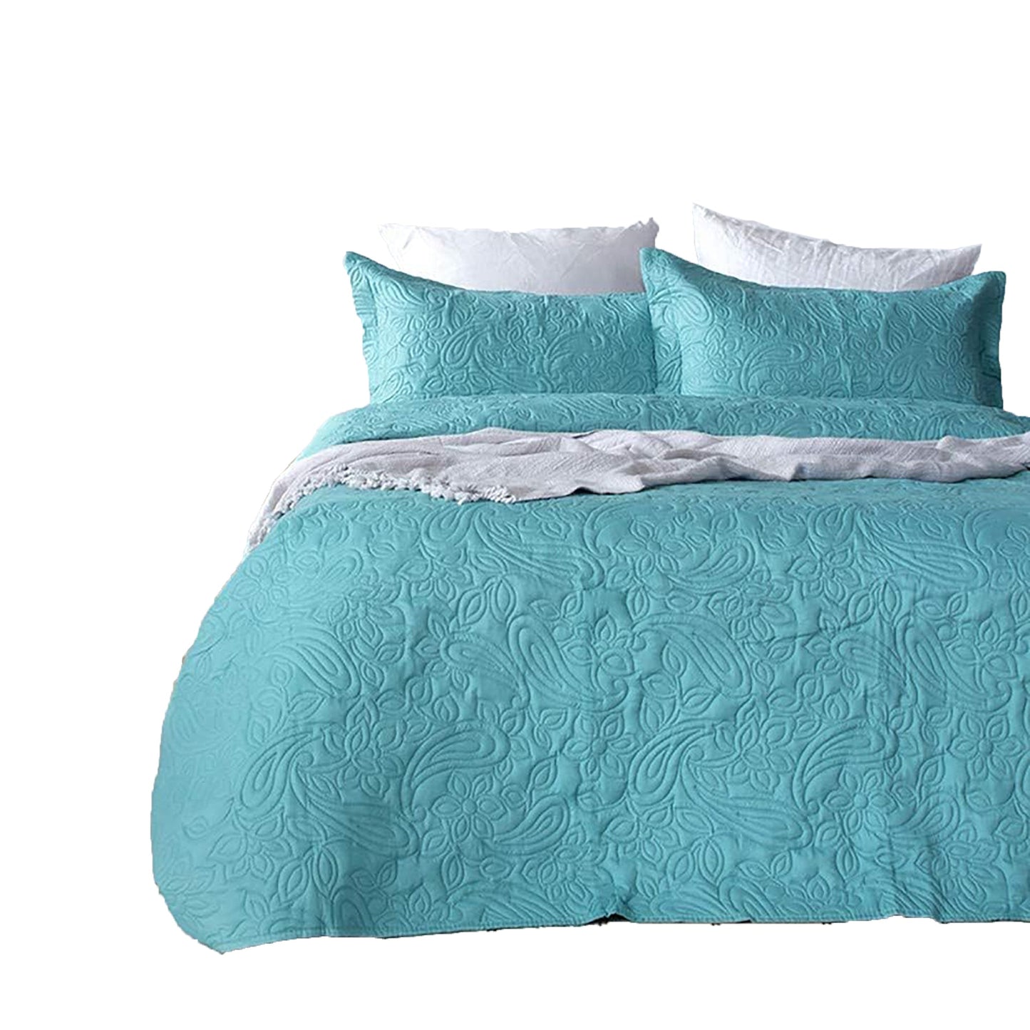 Intricate Paisley Embossed Coverlet Set - Peacock