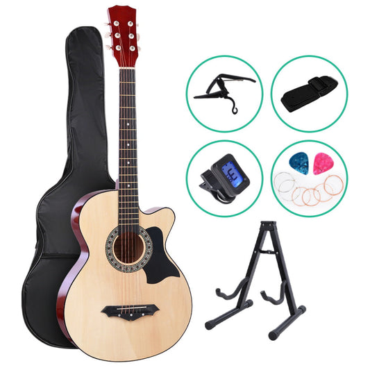 38 Inch Wooden Acoustic Guitar with Accessories set Natural Wood