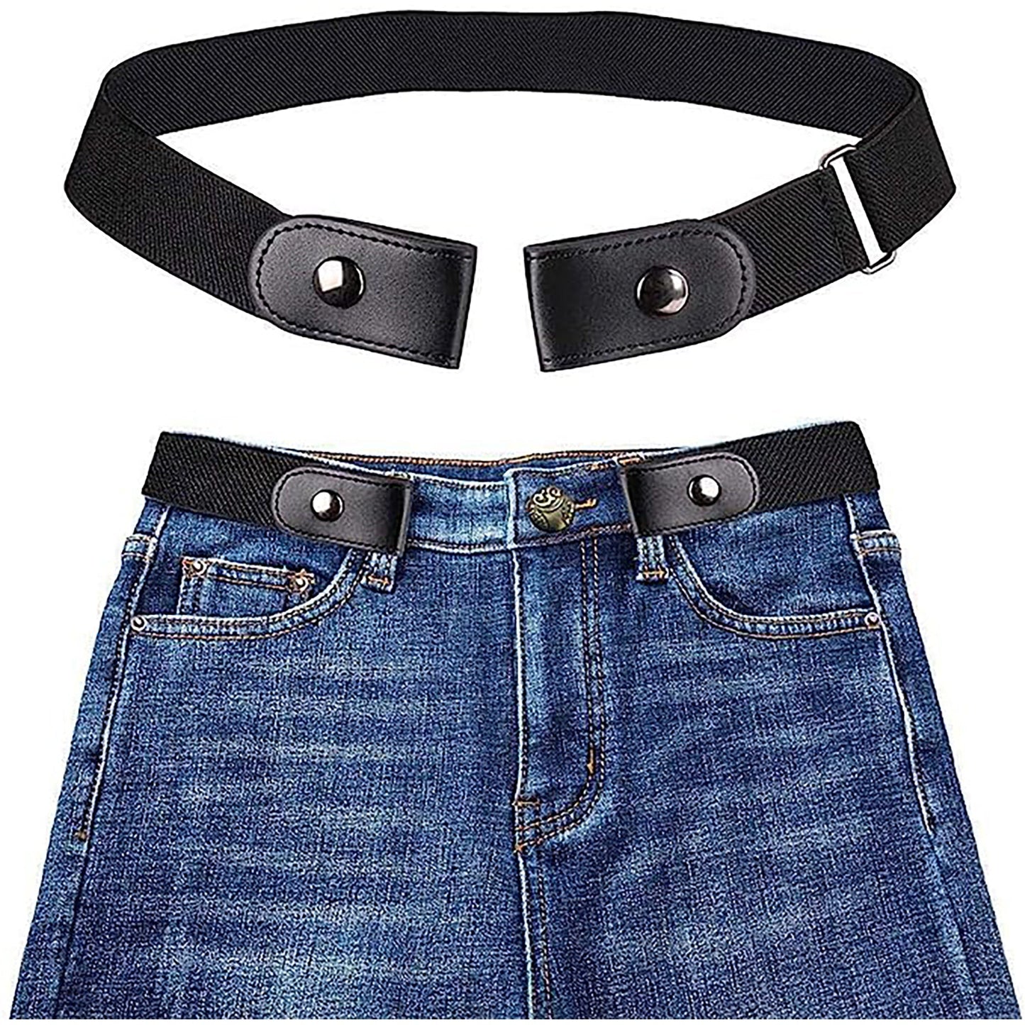 Buckle free No Hassle Elastic Invisible Belt for Jeans Made with Genuine Leather - Black