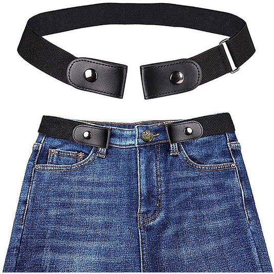 Buckle free No Hassle Elastic Invisible Belt for Jeans Made with Genuine Leather - Black