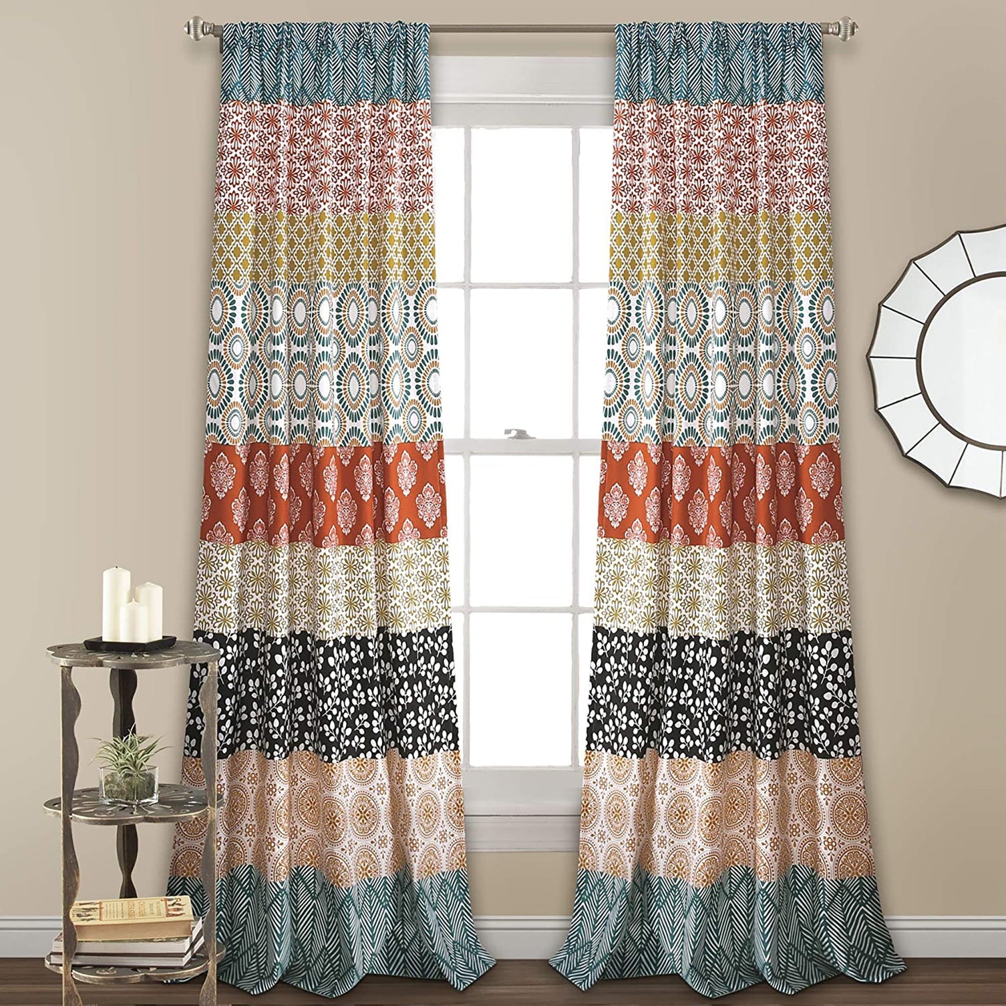 Bohemian Stripe Window Curtain Panels 52x84 Inch Set - Turquoise Orange