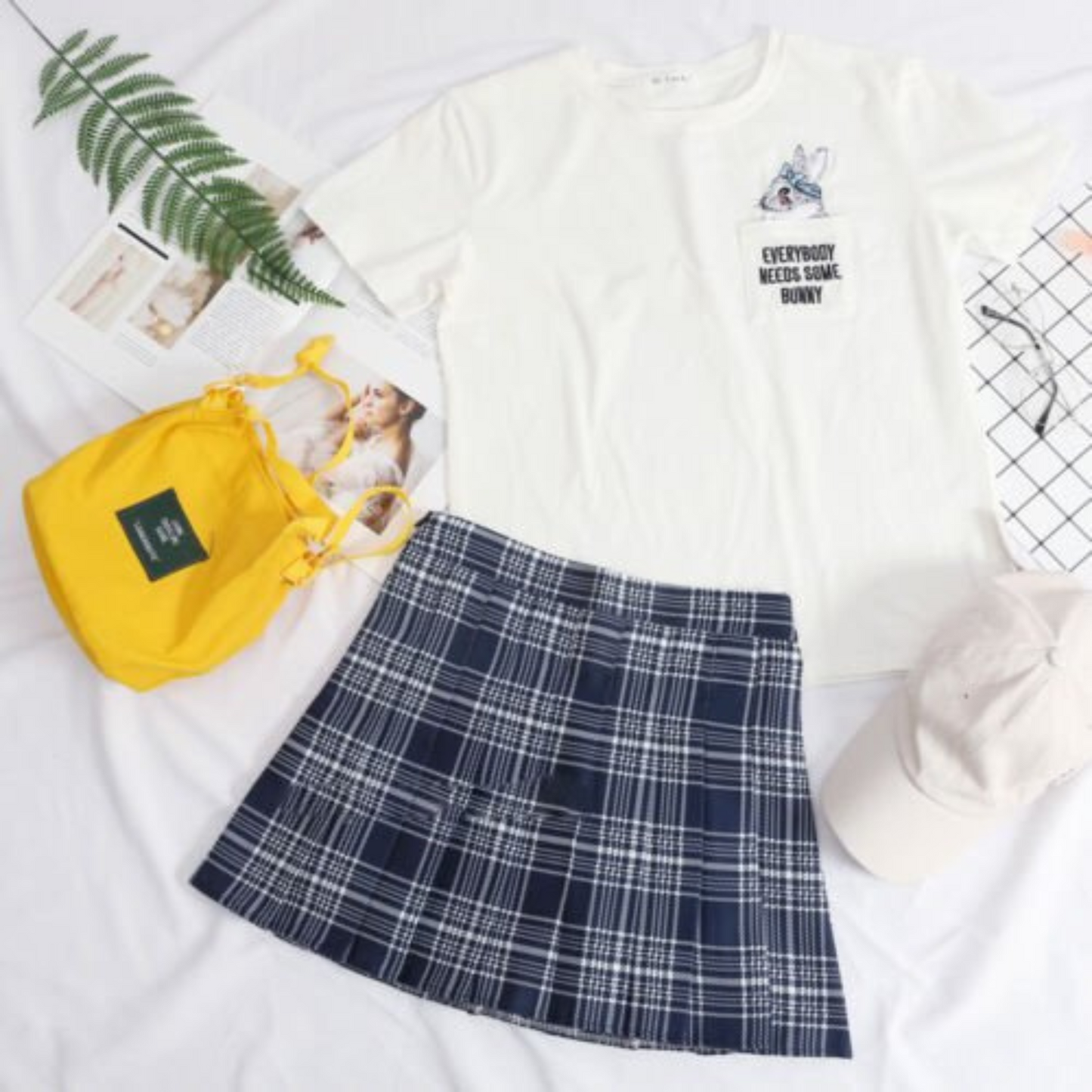 Navy Grid High Waist Pleated Skirt Women Girls Summer Tartan Short School Skirt