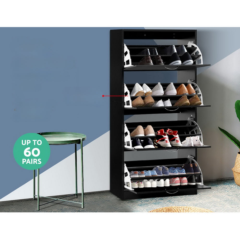 Shoe Cabinet Shoes Storage Rack Organiser 60 Pairs Black Shelf Drawer