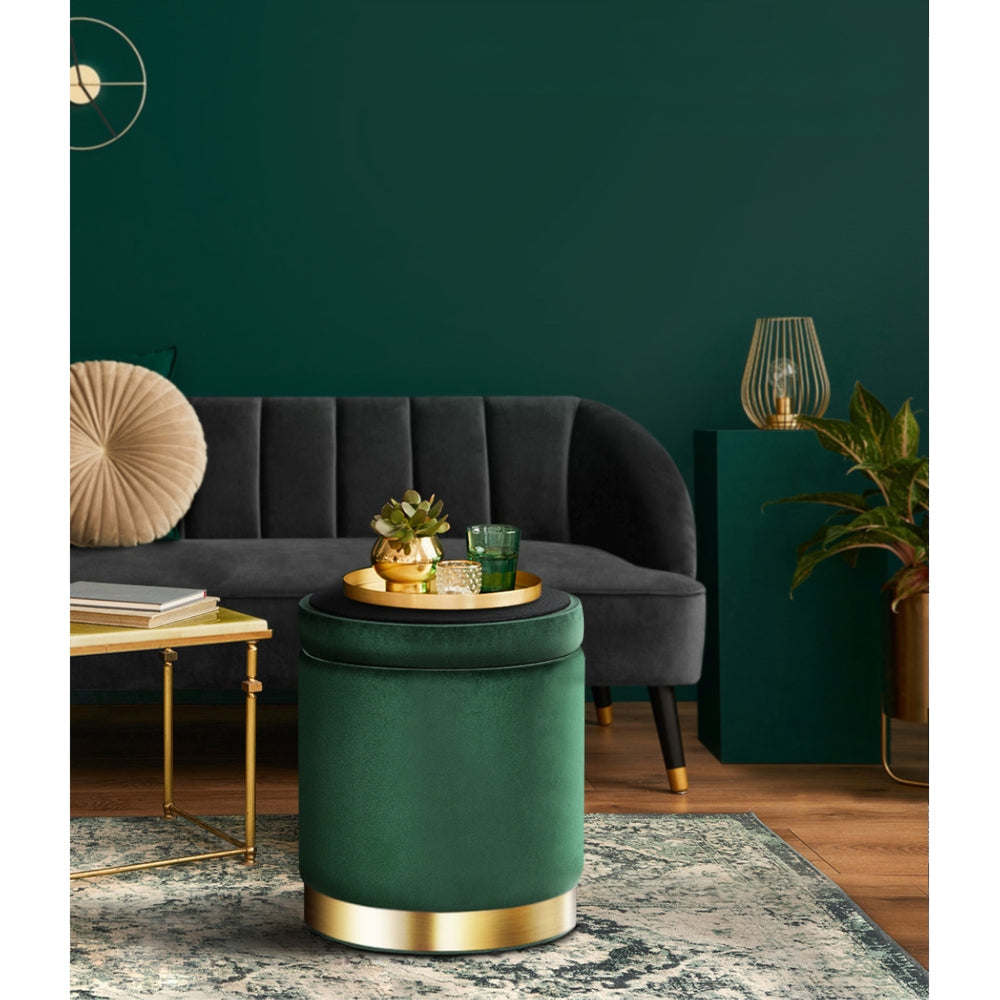 Storage Ottoman Foot Stool Round Velvet Foot Rest Pouffe Footstool Green
