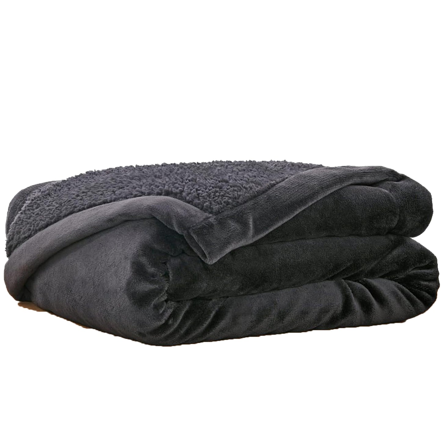 100% Polyester 200gsm Fleece and Sherpa Reverse Throw Blanket - Charcoal