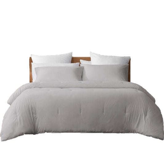 225TC Soft and Cozy Hypoallergenic Cotton Washed Quilt Cover Set - Light Grey