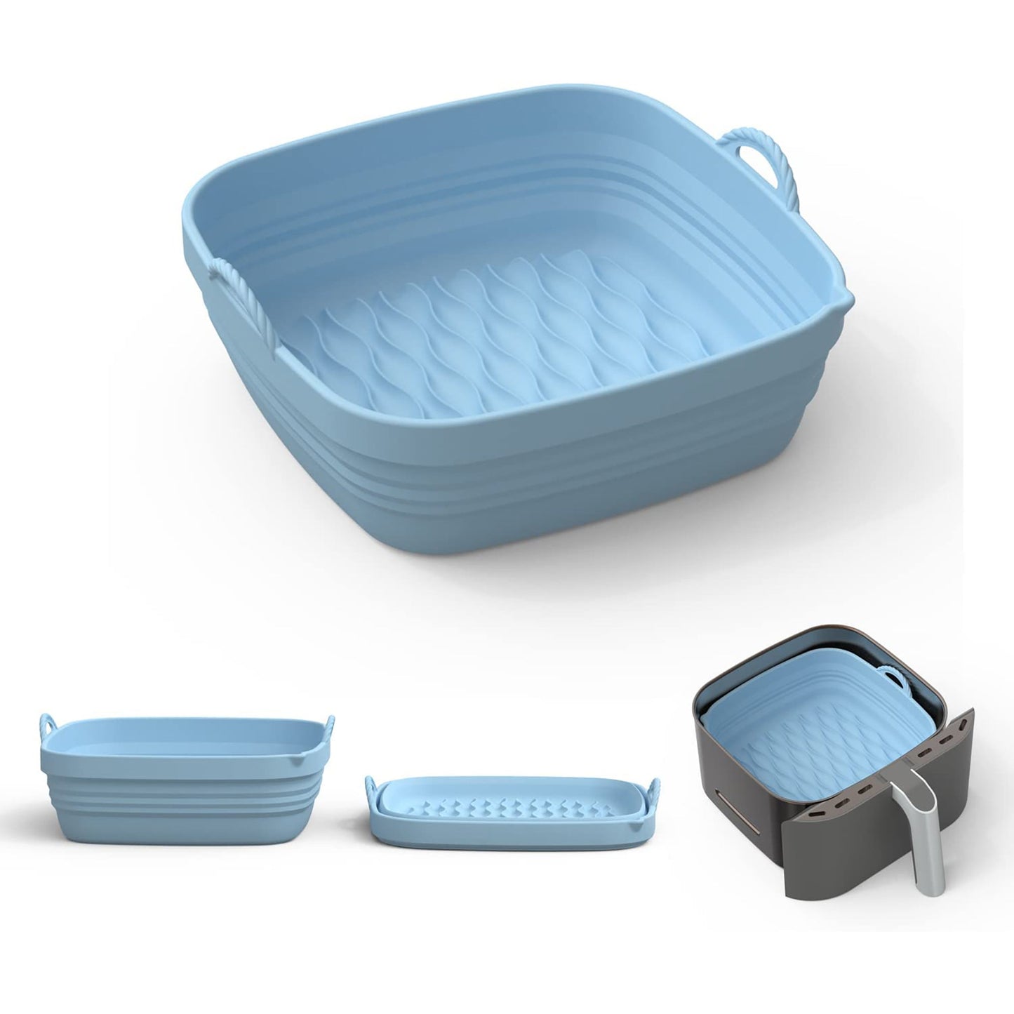 Air Fryer Silicone Pot Square Reusable Air Fryer Silicone Basket 8 Inch - Blue
